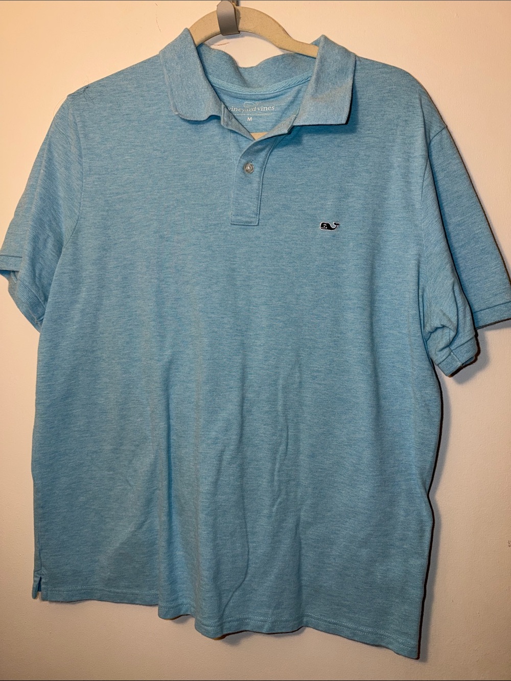 Vineyard Vines Heathered Light Blue Men’s Polo with Whale Logo